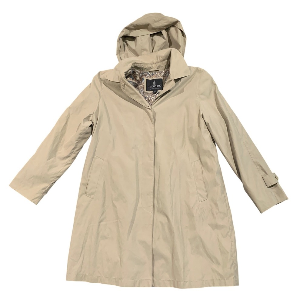 London Fog Limited Edition Tan Trench Coat Removable Hood Plus Size 1X Soft